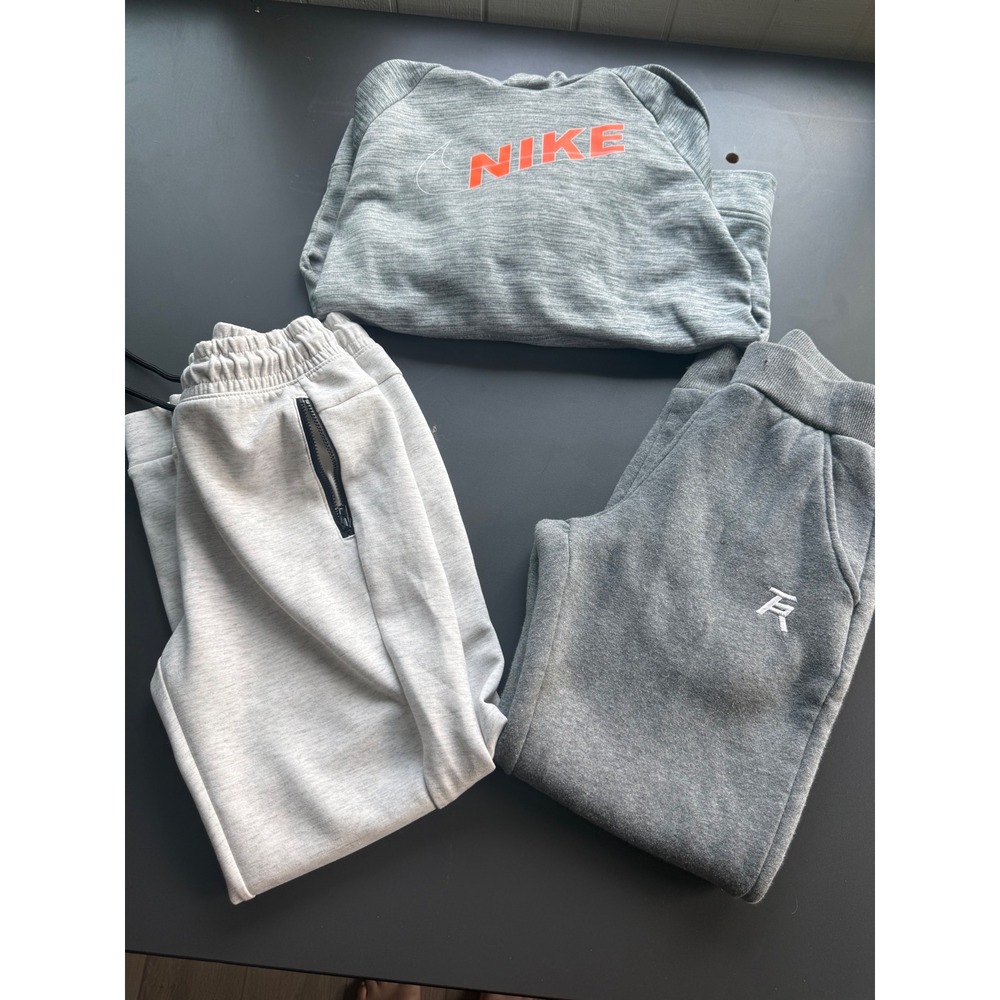 Nike Boys Therma-FIT Hoodie & Joggers Bundle Grey Orange Size Large 3 Piece Set